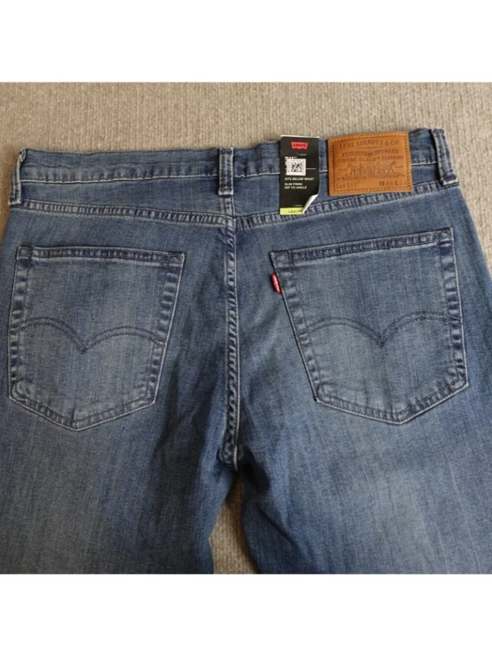 Levi's 511 Mens Jeans 36 x 33 Blue Zip Fly Flex Premium Big E NEW